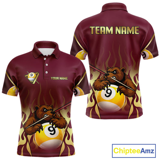 Bear & Pool 9 Ball Funny Billiard Shirts For Men Custom Name Billiard Team Jerseys NYN2296
