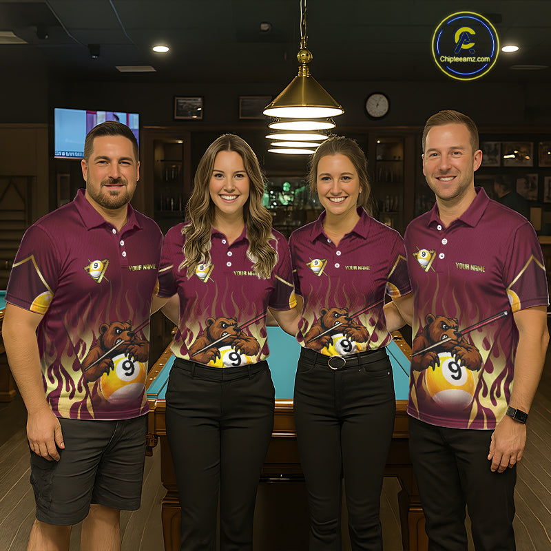 Bear & Pool 9 Ball Funny Billiard Shirts For Women Custom Name Billiard Team Jerseys NYN2296