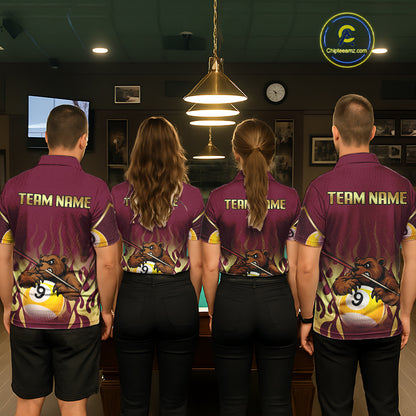 Bear & Pool 9 Ball Funny Billiard Shirts For Women Custom Name Billiard Team Jerseys NYN2296