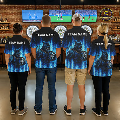 Personalized Blue Flames Bulldog Dartboard Men Darts Polo Shirt Custom Funny Darts Jerseys NYN2581