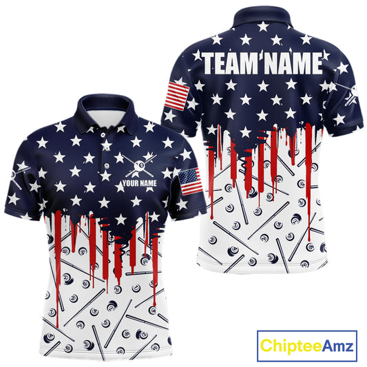 Blue Red American Flag 8 Ball Pool Men Billiard Ball Cue Shirt Custom Patriotic Billiard Team Attire NYN2733