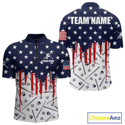 Blue Red American Flag 8 Ball Pool Men Billiard Ball Cue Shirt Custom Patriotic Billiard Team Attire NYN2733