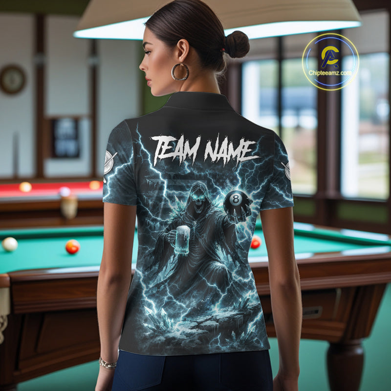 Lightning Turquoise Grim Reaper Beer 8 Ball Pool Women Billiard Shirt Personalized Billiard Team Names NYN2735
