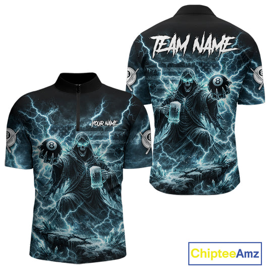 Lightning Turquoise Grim Reaper Beer 8 Ball Pool Men Billiard Shirt Personalized Billiard Team Names NYN2735