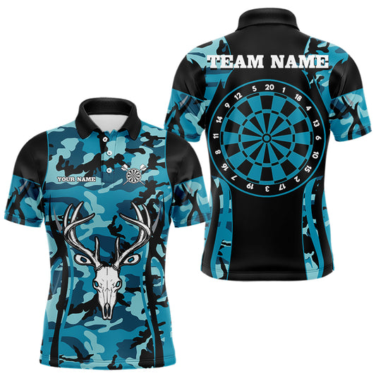 Custom Black And Turquoise Camo Deer Head Dart Shirts For Men Outfits Dart Jerseys NYN0037