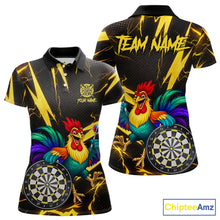 Load image into Gallery viewer, Funny Colorful Rooster Plays Darts Polo &amp; Quarter Zip Shirt Custom Thunder Yellow Women Darts Jersey NYN2949