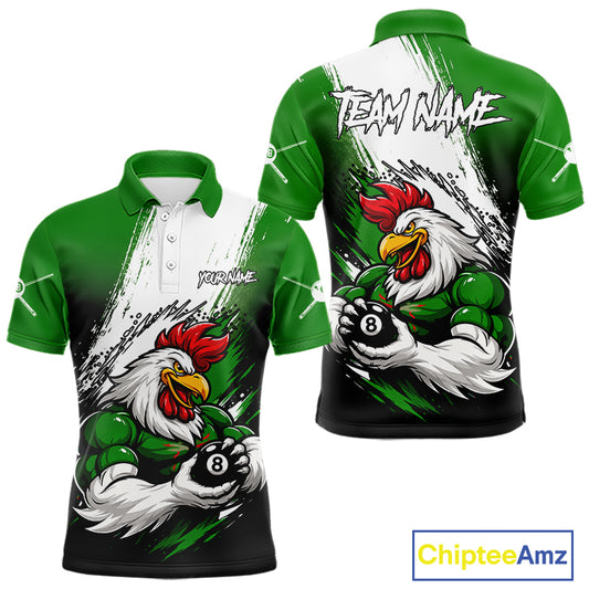 Personalized Funny Rooster 8 Ball Billiard Pool Shirt Custom Green Grunge Billiard Attire For Men NYN2952