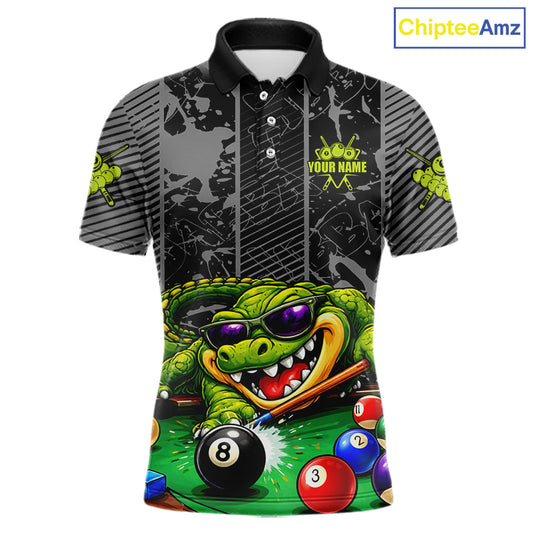 Personalized Funny Crocodile Plays Billiard Pool Shirt Custom 8 Ball Billiard Team Attire For Men NYN2953