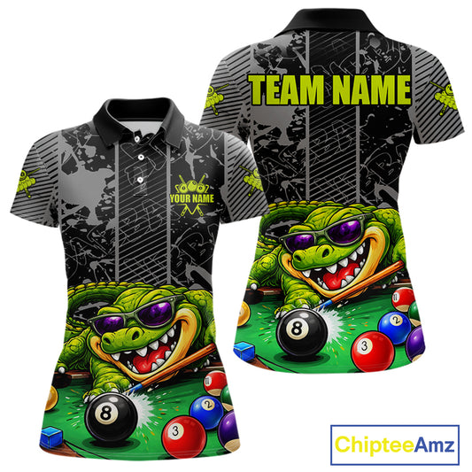 Personalized Funny Crocodile Plays Billiard Pool Shirt Custom 8 Ball Billiard Team Attire For Women NYN2953