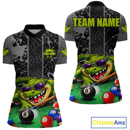 Personalized Funny Crocodile Plays Billiard Pool Shirt Custom 8 Ball Billiard Team Attire For Women NYN2953