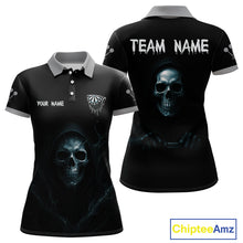 Load image into Gallery viewer, Haunting Black Skulls Reaper Darts Team Shirt For Women - Custom Team &amp; Player Name NYN0380