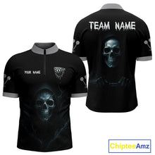 Load image into Gallery viewer, Haunting Black Skulls Reaper Darts Team Shirt For Men - Custom Team &amp; Player Name NYN0380