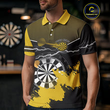 Load image into Gallery viewer, Yellow And Black Dartboard Lightning Darts Shirt For Men - Custom Team Name NYN0382