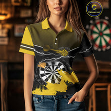 Load image into Gallery viewer, Yellow And Black Dartboard Lightning Darts Shirt For Women - Custom Team Name NYN0382