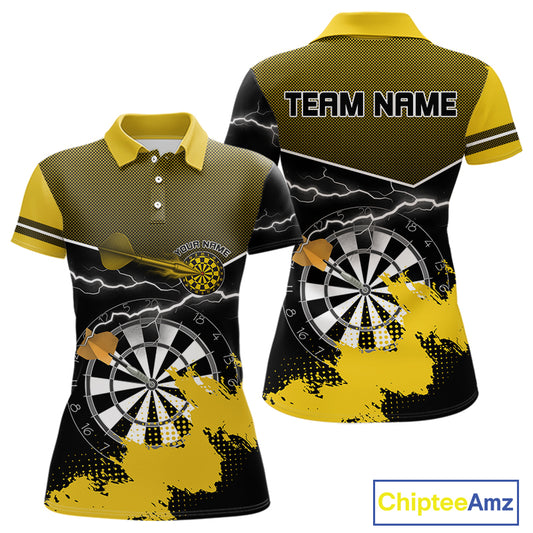 Yellow And Black Dartboard Lightning Darts Shirt For Women - Custom Team Name NYN0382