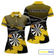 Load image into Gallery viewer, Yellow And Black Dartboard Lightning Darts Shirt For Women - Custom Team Name NYN0382