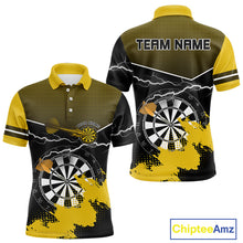 Load image into Gallery viewer, Yellow And Black Dartboard Lightning Darts Shirt For Men - Custom Team Name NYN0382