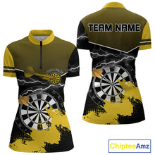 Load image into Gallery viewer, Yellow And Black Dartboard Lightning Darts Shirt For Women - Custom Team Name NYN0382