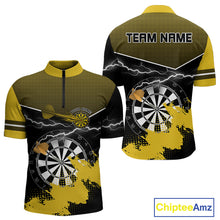 Load image into Gallery viewer, Yellow And Black Dartboard Lightning Darts Shirt For Men - Custom Team Name NYN0382
