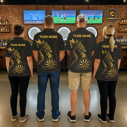 Custom Gold Tribal Pattern Dragon Darts Polo & 1/4 Zip Shirt For Women Darts Team League Jersey NYN3355