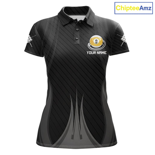 Personalized Black 9 Ball women's billiard polo shirt custom pool team jersey