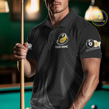 Load image into Gallery viewer, Male Pool Player Wearing Custom 8 Ball 9 Ball Billiard Shirt, Personalized Pool League Jersey, Team Apparel