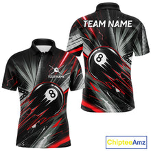 Load image into Gallery viewer, Thunder Red 8 Ball Strike Billiard Polo Shirt For Men, Custom Pool Team Jersey, Lightning Billiards Apparel