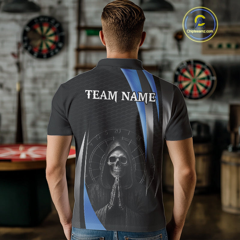 Custom Blue Grim Reaper Dartboard Dart Men Polo Shirt Skull Dart Team Jerseys NYN1530