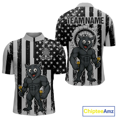 Custom Grunge Grey Owls Dartboard Funny Dart Team Patriotic Men Quarter-Zip Shirt NYN1536