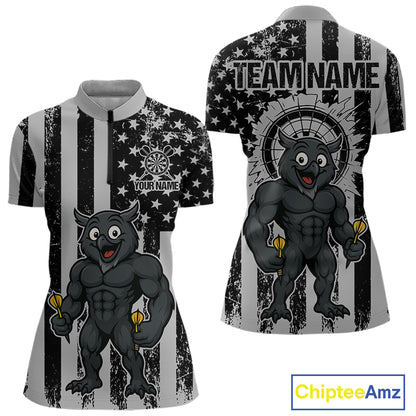 Custom Grunge Grey Owls Dartboard Funny Dart Team Patriotic Women Quarter-Zip Shirt NYN1536