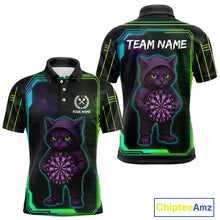 Load image into Gallery viewer, Lightning Cat Tech Green &amp; Blue Neon Dartboard Men's Dart Polo Shirt Funny Dart Jerseys NYN1792
