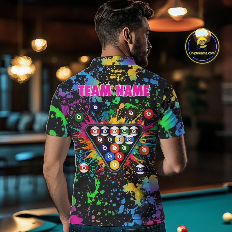 Funny 8 Ball Pool Colorful Paint Splash Custom Name Billiard Shirt For Men Billiard Team Jersey NYN2302
