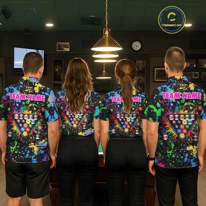 Funny 8 Ball Pool Colorful Paint Splash Custom Name Billiard Shirt For Men Billiard Team Jersey NYN2302