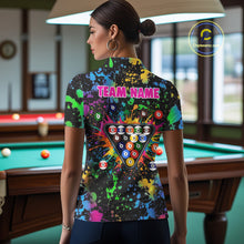 Load image into Gallery viewer, Colorful Splatter Pool Billiard Balls Shirts For Women Custom Name Billiard Team Jerseys NYN2302