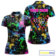 Load image into Gallery viewer, Colorful Splatter Pool Billiard Balls Shirts For Women Custom Name Billiard Team Jerseys NYN2302