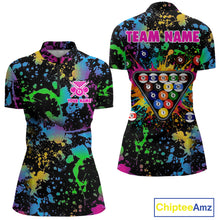 Load image into Gallery viewer, Colorful Splatter Pool Billiard Balls Shirts For Women Custom Name Billiard Team Jerseys NYN2302