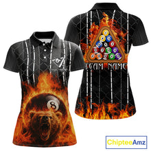 Load image into Gallery viewer, Red Flaming 8 Ball Billiard League Shirts For Women Custom Funny Bear Billiard Team Jerseys NYN2307