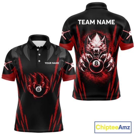Black And Red Grunge Claws Wolf 8 Ball Pool Men Billiard Shirt Personalized Pool Balls Billiard Attire NYN2738