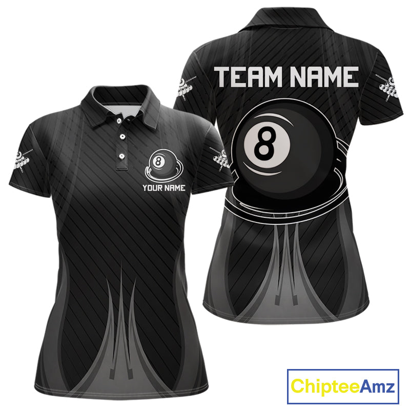 Black 8 Ball Pool Billiard Polo & Quarter-Zip Shirt For Women Personalized Ball Billiard Team Attire NYN2746