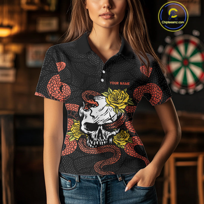 Custom Orange Cobra Roses Skull Dartboards Dart Shirts For Women, Dart Team Jerseys NYN0044