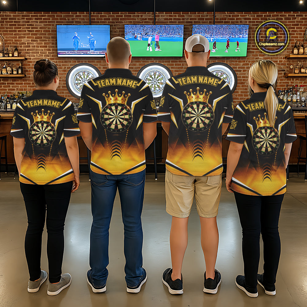 Personalized Yellow Dartboard Crown Darts Polo & 1/4-Zip Shirt For Men Dart Team Dart Jerseys NYN2956
