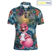 Load image into Gallery viewer, Mens Flamingo Golf Clothing Waving Tropical Golf Shirt Custom Floral Golf Polo, Best Golf Gifts NYN2959