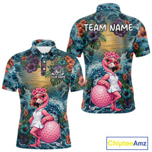 Load image into Gallery viewer, Mens Flamingo Golf Clothing Waving Tropical Golf Shirt Custom Floral Golf Polo, Best Golf Gifts NYN2959