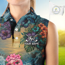 Load image into Gallery viewer, Womens Flamingo Golf Clothing Waving Tropical Golf Shirt Custom Floral Golf Sleeveless Polo, Golf Gifts NYN2959