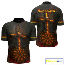 Load image into Gallery viewer, Custom Flames Skull Dartboard Halloween 1/4-Zip Dart Shirt For Men Outfits Dart Team Jersey NYN0871