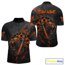 Load image into Gallery viewer, Custom Orange Grunge Tiger Dartboard Horror Dart Men Quarter-Zip Shirt Outfits Dart Jerseys NYN1542