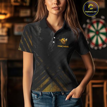 Custom Grunge Black Yellow Funny Bee Dart Polo Shirt For Women Dart Jerseys NYN1545