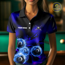 Load image into Gallery viewer, Personalized Blue Holographic Billiard Ball Shirt For Women Pool 8 Ball Billiard Team Jersey NYN2312