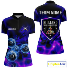 Load image into Gallery viewer, Personalized Blue Holographic Billiard Ball Shirt For Women Pool 8 Ball Billiard Team Jersey NYN2312