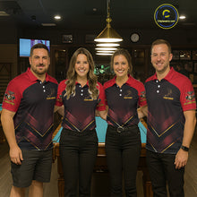 Load image into Gallery viewer, Custom Red Billiard Polo &amp; Quarter-Zip Jerseys For Women Gold 8 Ball Pool Team Jersey NYN2314